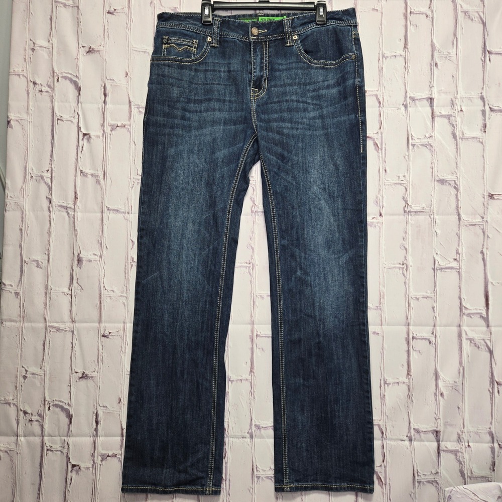 Rock & Roll Denim Pistol Straight Jeans Dark Wash Western Cowboy Mens 36x34